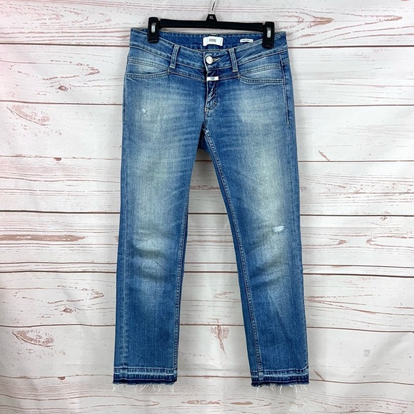 Closed Made In Italy Starlet Raw Released Hem Distressed Faded Crop Jeans - Picture 2 of 16